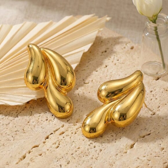 18K Gold Plated Stainless Steel Drop Earrings - Unique Teardrop Design✨ - Picture 7 of 11